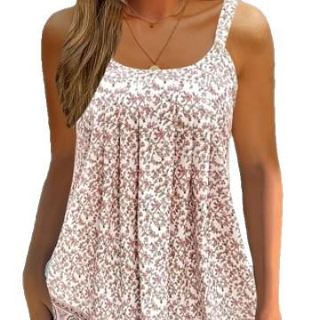 Spring and summer European and American fashion new large round neck discounted sleeveless floral skirt women's clothing