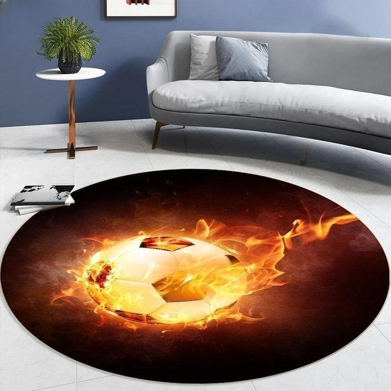 Soccer Ball Round Area Rug – Football Game Theme Carpet – Non-Slip Floor Mat for Living Room or Kids' Room, Washable Home Decor