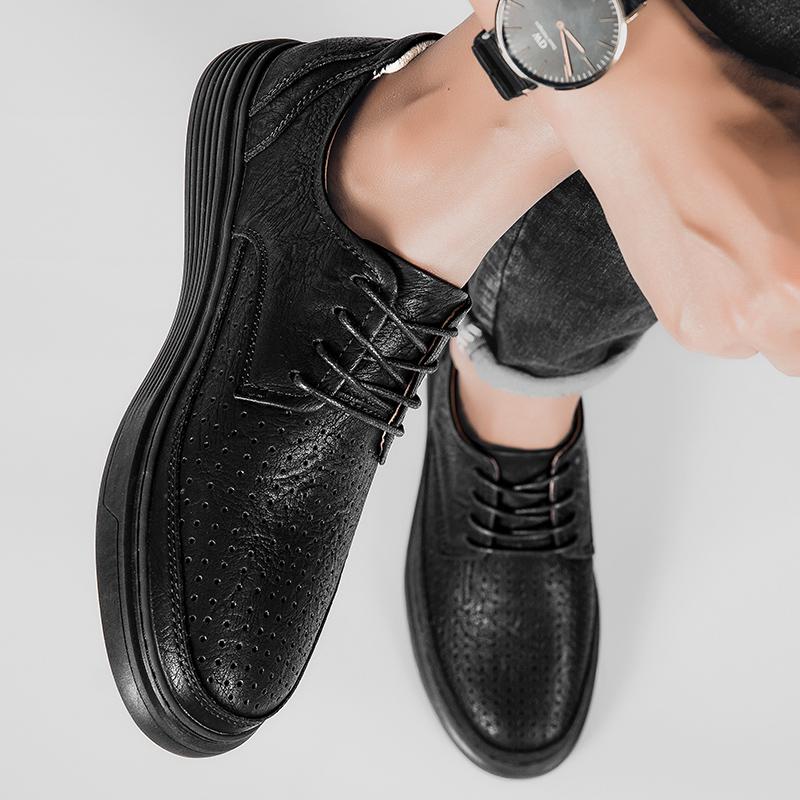 Fashion Men Oxfords Leather Shoes Lace Up British Style Mens Casual Shoes Brand Summer Punching Leather Breathable Moccasins Size 36-48