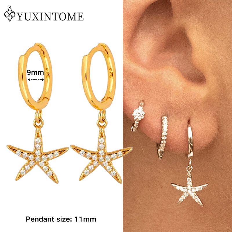 YUXINTOME 925 Silver Ear Needle Zircon Hoop gold Earrings For Women Square Plate Pendant Cutout Heart Earrings Fashion Jewelry