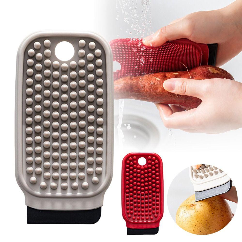 Flexible Fruit Vegetable Cleaning Brush 2-in-1 with Scraper Crevice Brush Hangable Silicone Fruit Brush