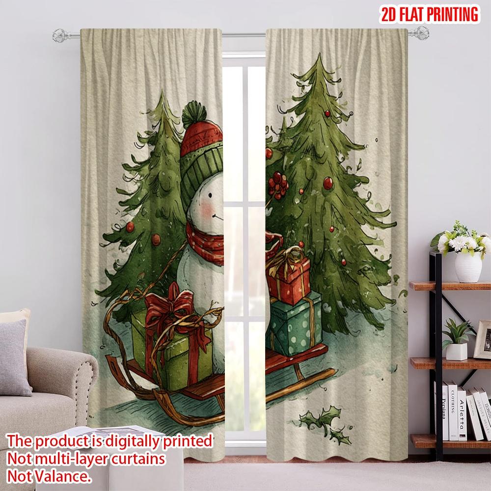 

2 шт., шторы с принтом 2D-плоскости, узор Снеговик_ Дерево и Остролист, универсальные 100% полиэстер (без удилища) Универсальный Все Идеально для 52.50 × 116.00 cm 2 pcs