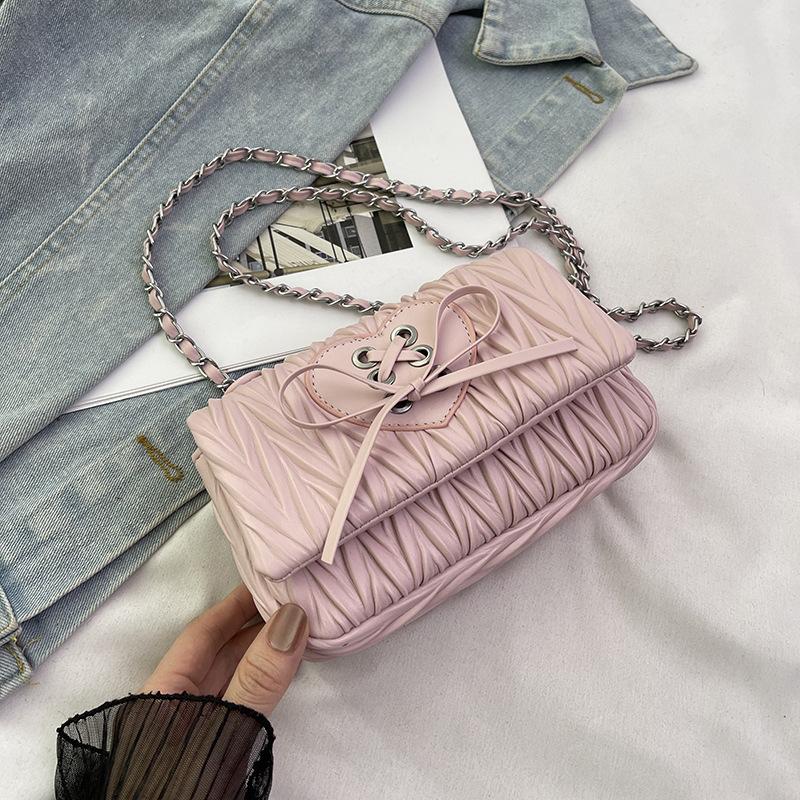 Niche lace-up pleated bag women's new trendy and versatile fashion chain bag single shoulder crossbody small square bag