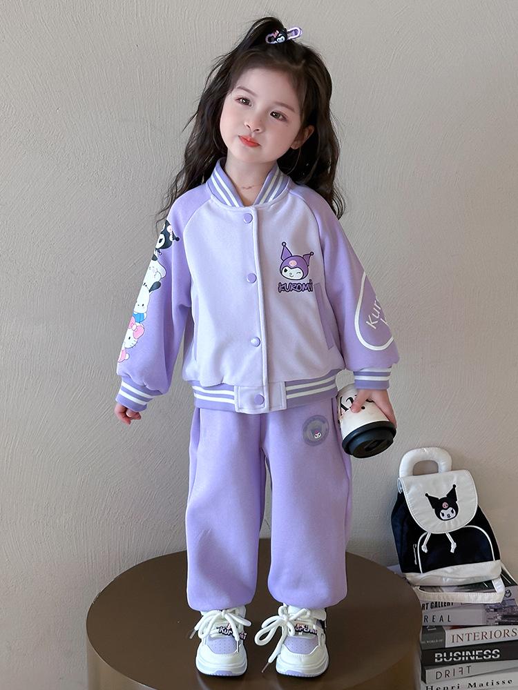 Kuromi Girls' Spring/Autumn 2025 Fashionable Baseball Uniform Two-Piece Set - Trendy Sporty Outfit