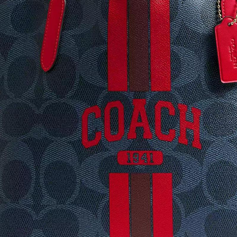 Coach City 33 Brand Printed Letter Logo Coated Canvas Tote Shopping Bag Shoulder Bag Large Women tote Denim-Blue CBI79-IMY3L