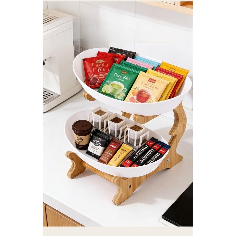 3-Tier Bamboo Fruit Basket, Simple Serving Tray for Living Room, Kitchen Counter & Party, Snack & Fruit Storage Organizer