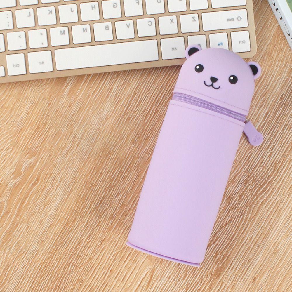 Silicone Pencil Pouch Soft Stationery Box INS Cartoon Bear Pencil Case  Children Gifts