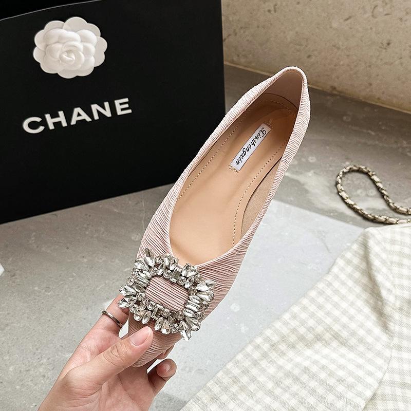 Fashion Luxury Striped Fabric Flats Women Sparkle Stone Shoes Ladies Ballets Pointed Toe Office Dress Loafers Woman Brides Wedding Shoes