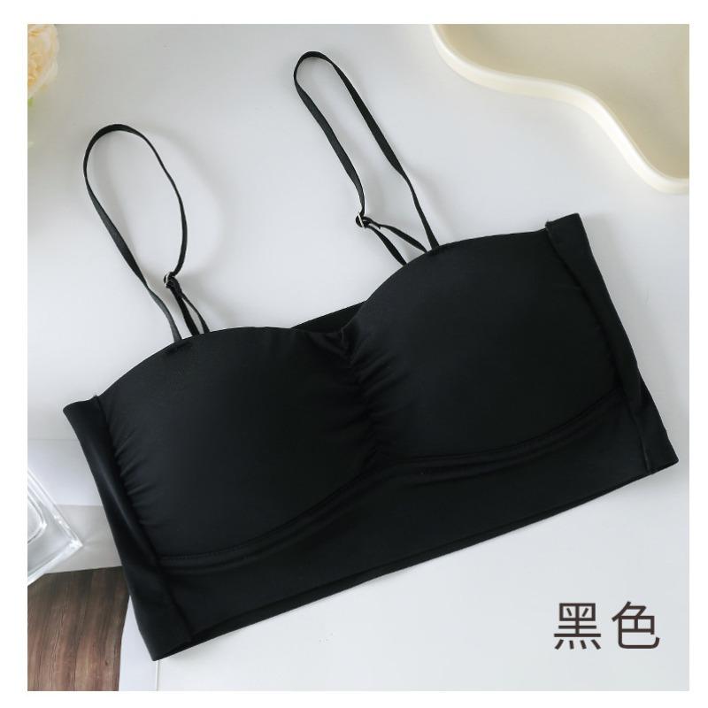 Skin Tone Wireless Bandeau Bra with Removable Thin Straps and Ruched Front L чёрный
