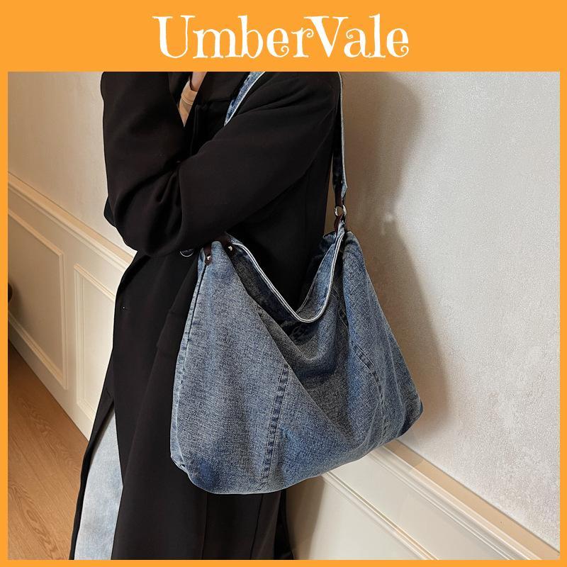 Fashion Denim Handbag For Women Big Capacity Urban Casual With Top Zipper
