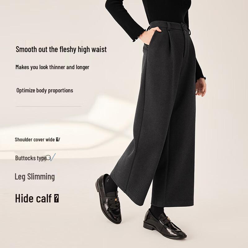 Xiangying Women's Plush Lined High-Waisted Straight Wide-Leg Pants