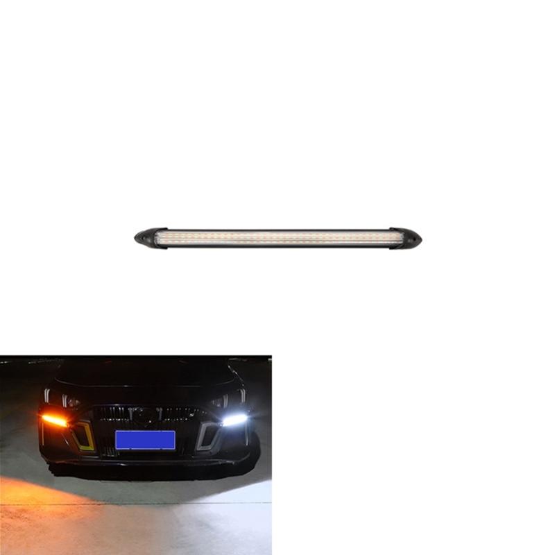 White Amber LED Strips Light 2Pcs  Waterproof Car Flexible Daytime Running Light Strips DRL Headlight Turn Signal Light