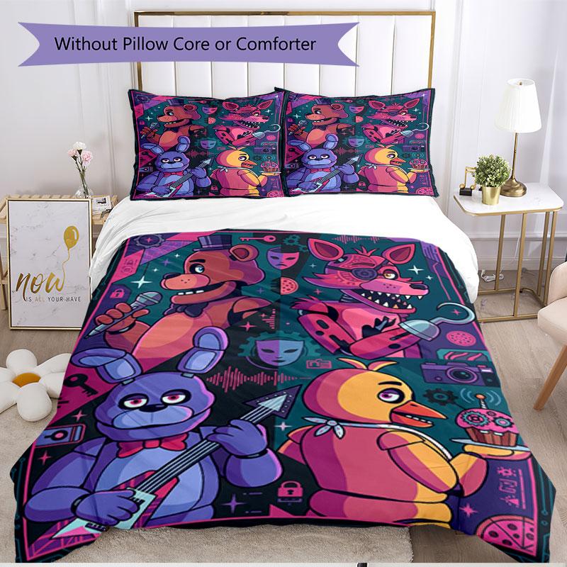 3-teiliges Bettbezug-Set (1 * Bettbezug + 2 * Kissenbezug, ohne Kern), Five Nights at Freddy's Druck Weiches Ganzjahres-Bettwäscheset, Heim-Schlafzimmer-Dekor Geschenk