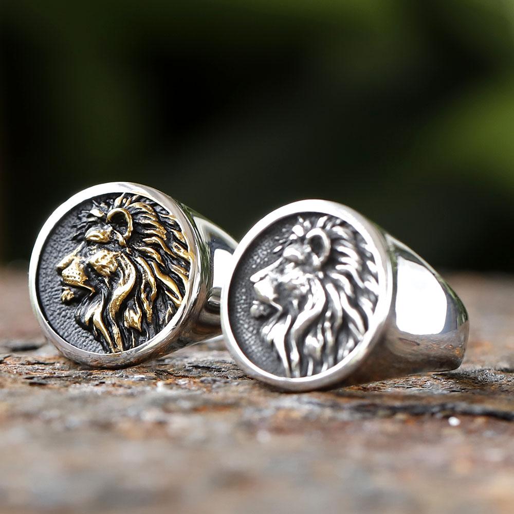 Vintage 316L Stainless Steel 3D Lion Head Ring High Polished Mens Animal Jewelry Fashion Accessories