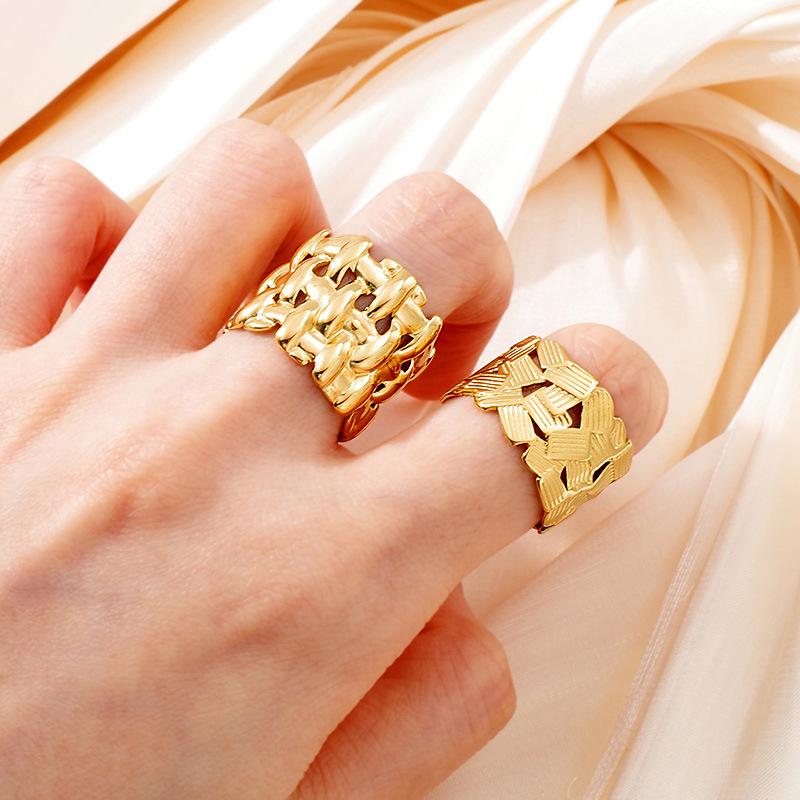 Geometric Hollow Weave Gold/Silver Plated Open Ring for Women - Trendy, Personalized, Light Luxury