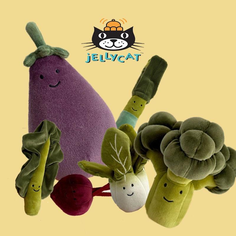 Jellycat Plush Vegetable Toys Set Eggplant, Cabbage, Beet, Broccoli, Kale, Chives
