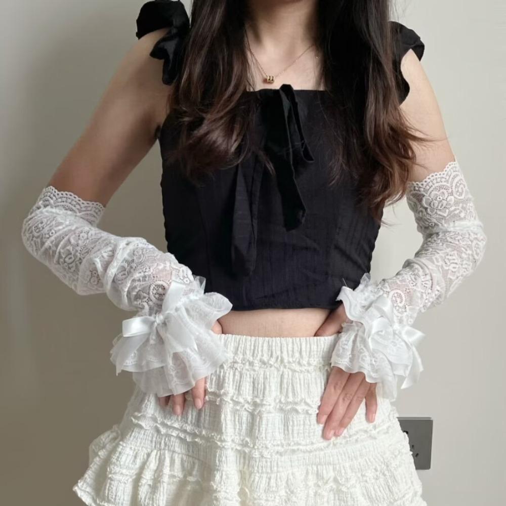 Lace Bowknot Bridal Wrist Gloves Y2K Long Gloves Graceful Womens Sleeve
