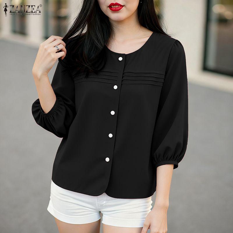 ZANZEA Bluză casual pentru femei, cu mâneci 3/4, cu decolteu rotund