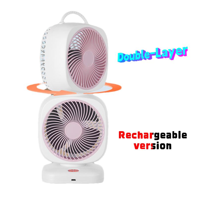 Neuer tragbarer kleiner Ventilator, doppelköpfiger, rotierender elektrischer Tischventilator, doppelschichtiger Umwälzventilator für den Haushalt