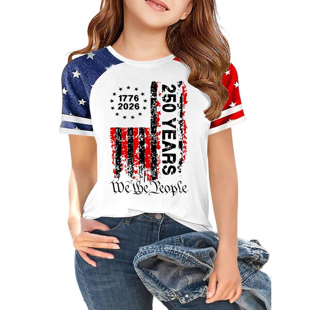 Youth Short Sleeve Casual T Shirt Crew Neck Printed Graphic Tee Lightweight Comfortable Fit Soft Fabric