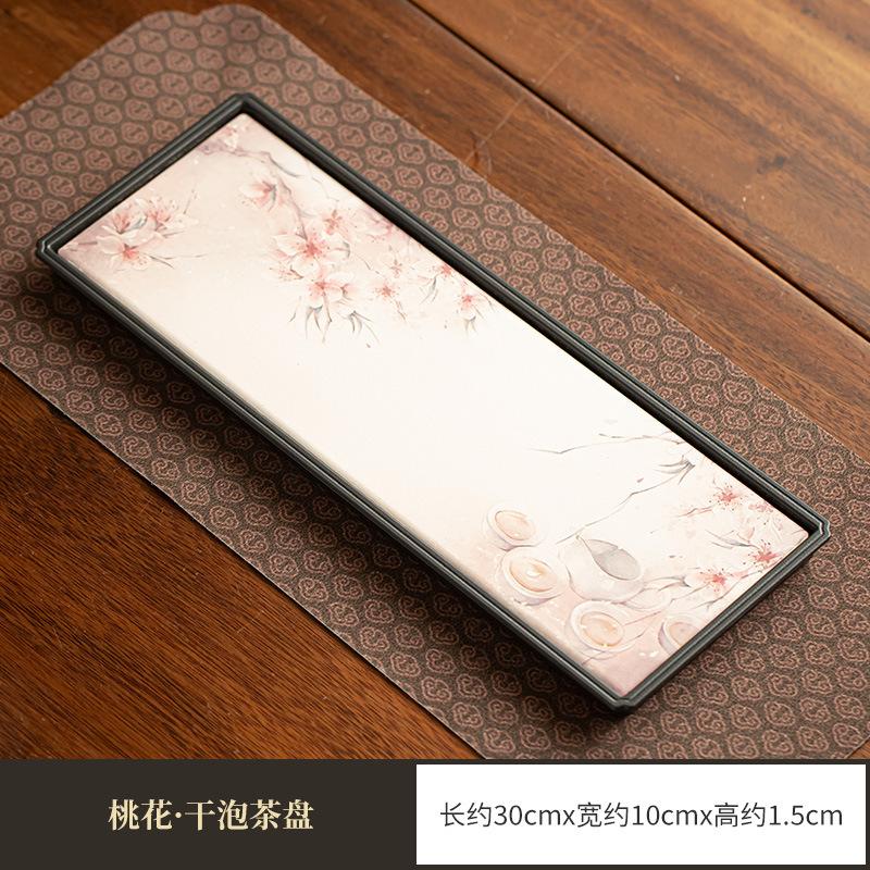 

Chinese Style Peach Blossom Tea Tray Boutique Absorbent Teapot Holder Luxury Rectangle Tea Board Dishes For Serving Teaware