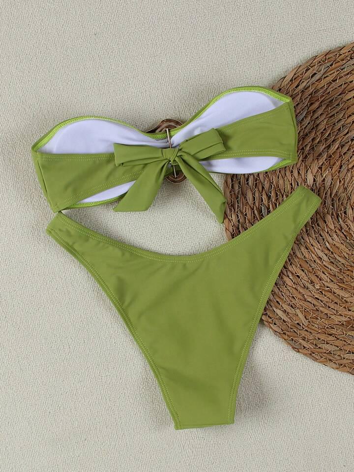 A18 Sexy European & American Solid Color Bandeau Bikini Set