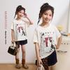 Girls' Summer Cat Love Letter Print Short Sleeve T-Shirt
