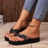 Damen Zehentrenner mit Blumendruck Bequemer Stoffriemen Sandalen für Strand und Freizeit