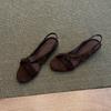 New soft leather niche design simple open-toed cross with wedge heel sandals women's outer shoes