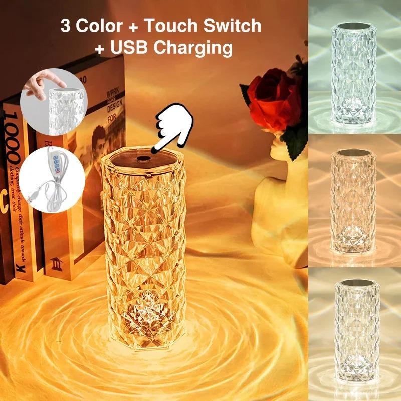 Crystal Lamp 16-Color Changing RGB Night Light  Lamp USB Romantic LED Rose Table Lamps  Bedroom Party Dinner Decor Light