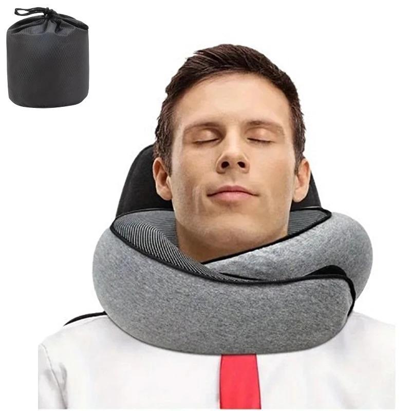 Portable U-shaped Travel Pillow Neck Support Memory Foam Snail Style Travel Pillow Adjustable Soft Noon Break Pillow