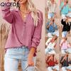 Modische, lässige, einfarbige, langärmlige Blusen und Hemden mit POLO-Ausschnitt für Damen