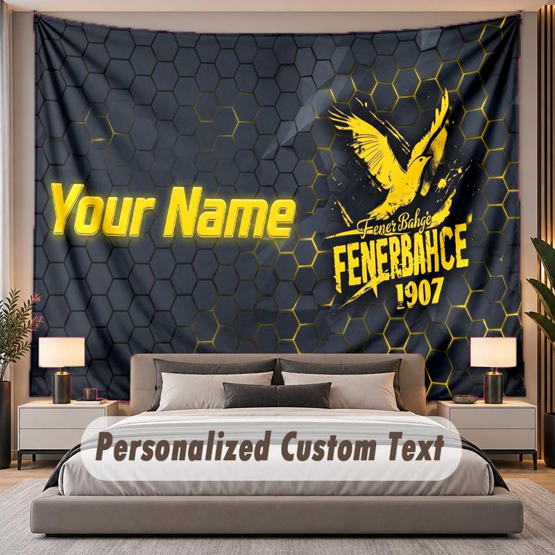 Custom Name Text Tapestry Fenerbahçe FC Personalized Polyester Wall Tapestry For Bedroom And Room