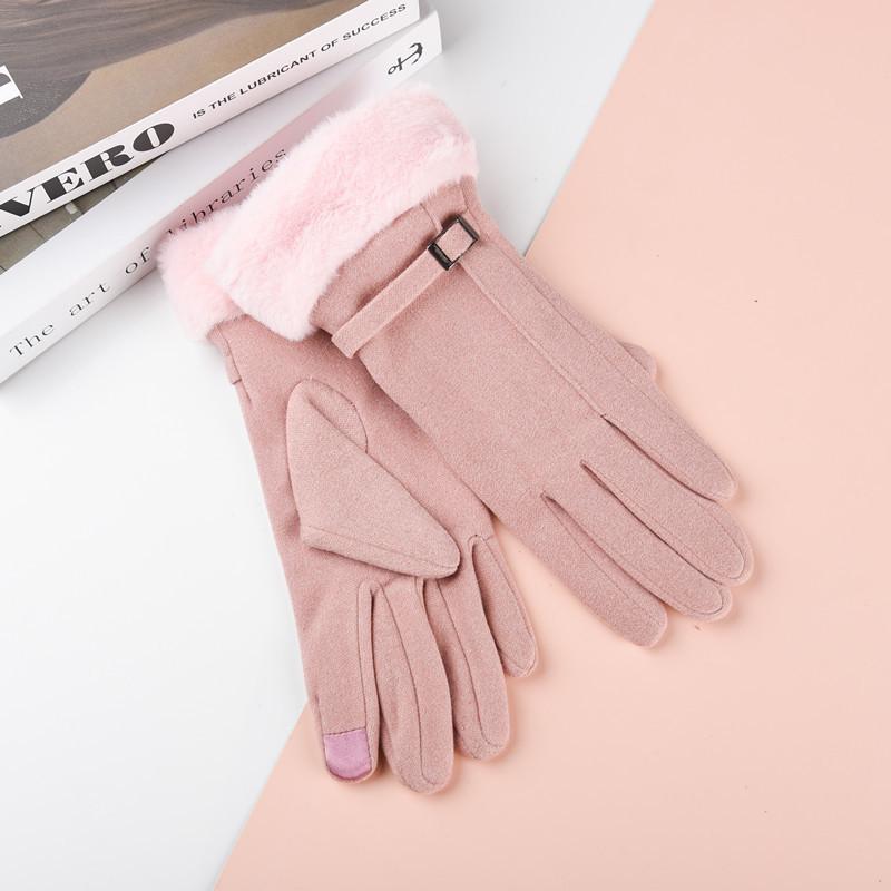 Nowe Damskie Rękawiczki z Futra Królika z Ekranem Dotykowym: Styl koreański Jazda na rowerze i jazda samochodem, Urocze podszycie z polaru na zimną pogodę