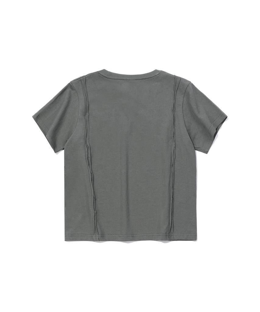 EPISODE UNTITLED Crop Cut-Off Logo Ring Point T-Shirt_Grey