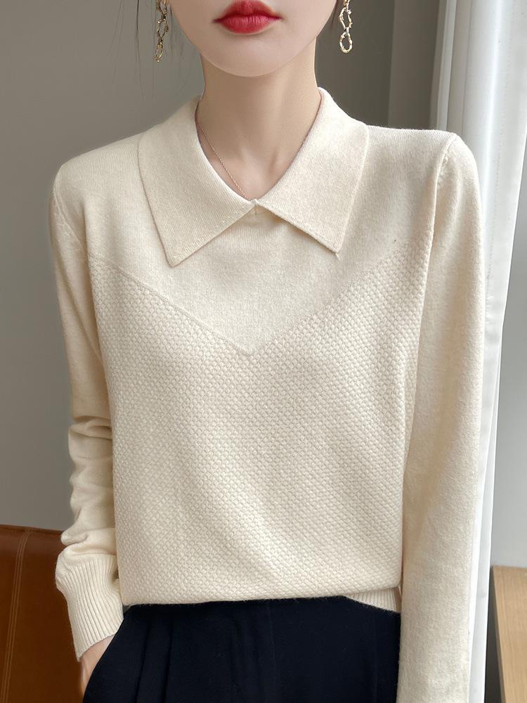 2024 Autumn Women's Korean Style Lapel Knit Sweater - Versatile Slim Fit