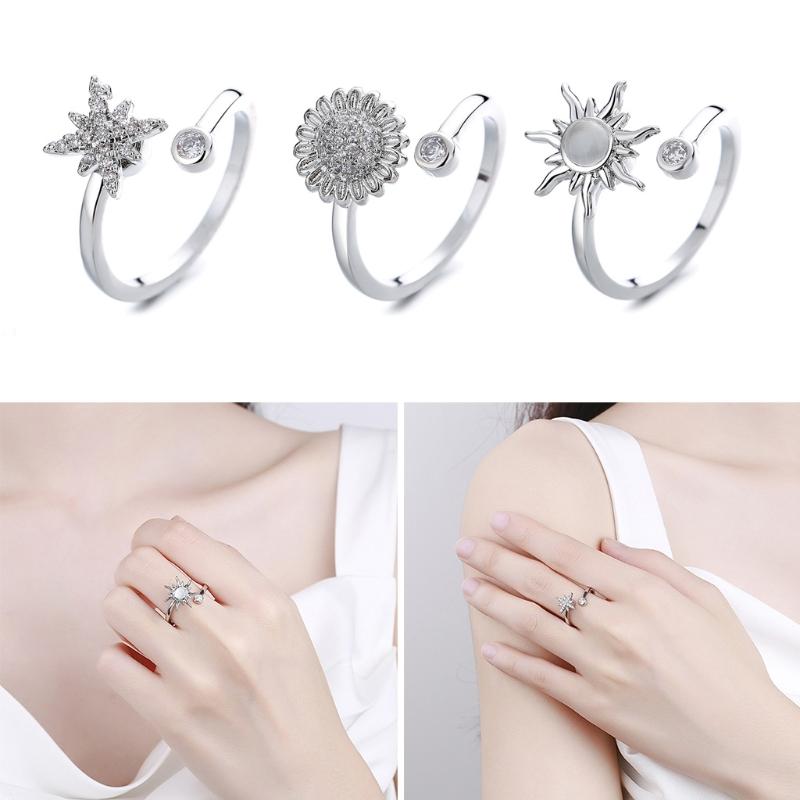 Anti Stress Anxiety Fidget Expandable Ring Rotating Gift Six-pointed Star Daisy for Sun Flower for Women Personality Jew