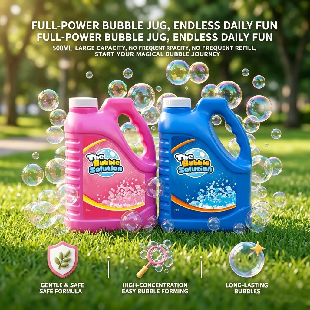 Bubble Solution Refill 500Ml Non-Toxic Liquid For Kids Safe Bubble Machine Refill Gentle Formula For Outdoor Fun