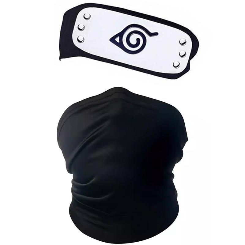Anime Naruto Hatake Kakashi Mask Headband Kunai Suit Ninja Kakashi Cosplay Headband Mask Halloween Party Costume Prop