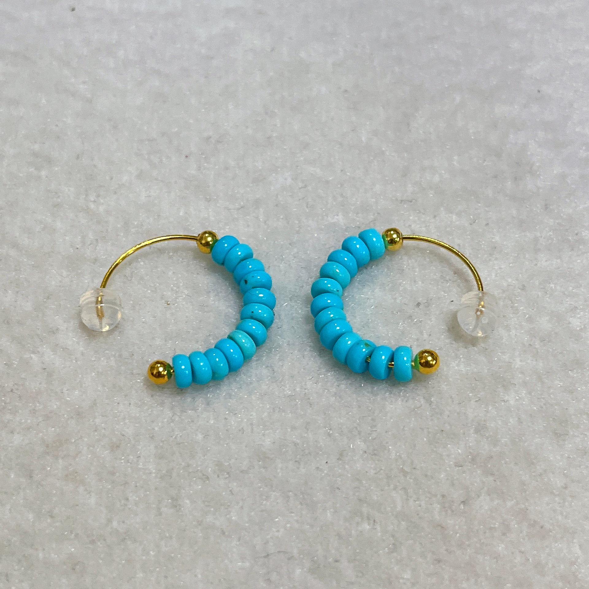 Elegant S925 Silver C-Shaped Earrings with Blue Turquoise Abacus Beads for Women