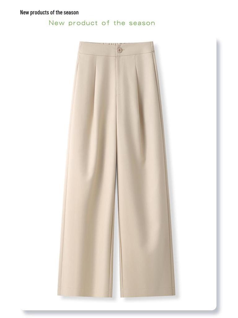 Women's 2025 Gray High-Waisted Wide-Leg Dress Pants - Spring/Autumn Casual and Drapey