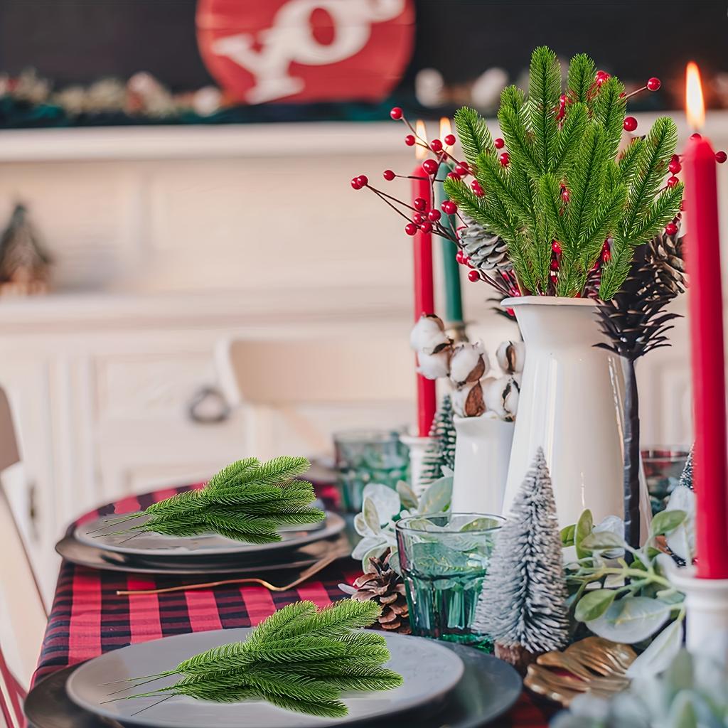 50pcs Artificial Pine Needles-Realistic Green Foliage for DIY Christmas Wreaths,Garden Decor,for Holiday Crafts,Tabletop Display