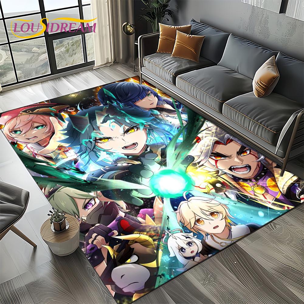Nowy Dywanik Kreskówkowy Solo do Gier Genshin Impact do Salonu Sypialni Dekoracja Domowa Sofa, Mata Podłogowa Antypoślizgowa do Zabawy dla Dzieci