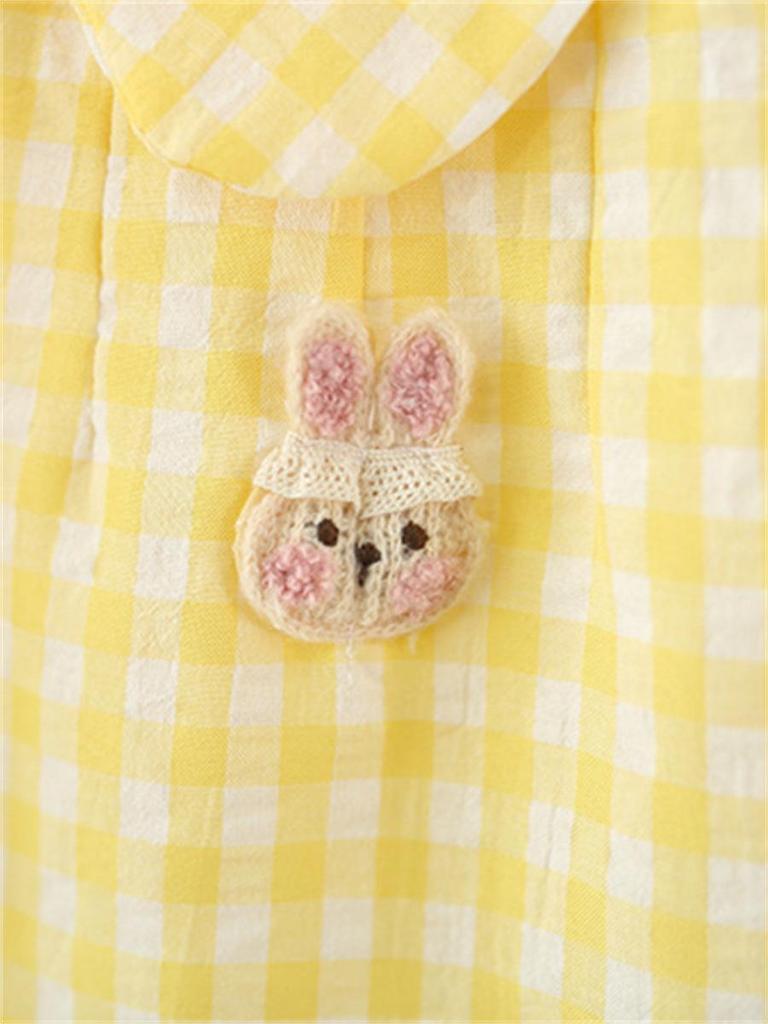 Girls' Plaid Sleeveless A-line Dress with Peter Pan Collar and Bunny Bag