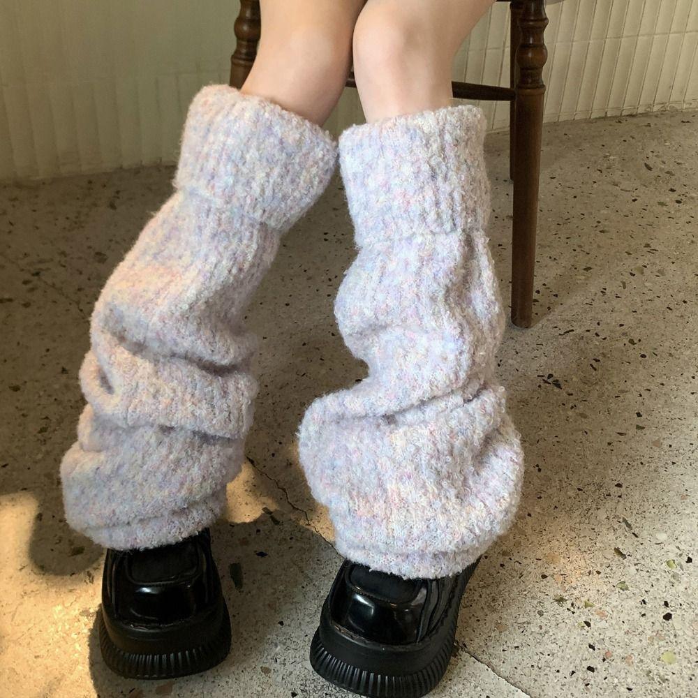 Y2K Winter Leg Warmers Foot Cover Knit Long Stockings Harajuku Plush Leg Socks Spicy Girls