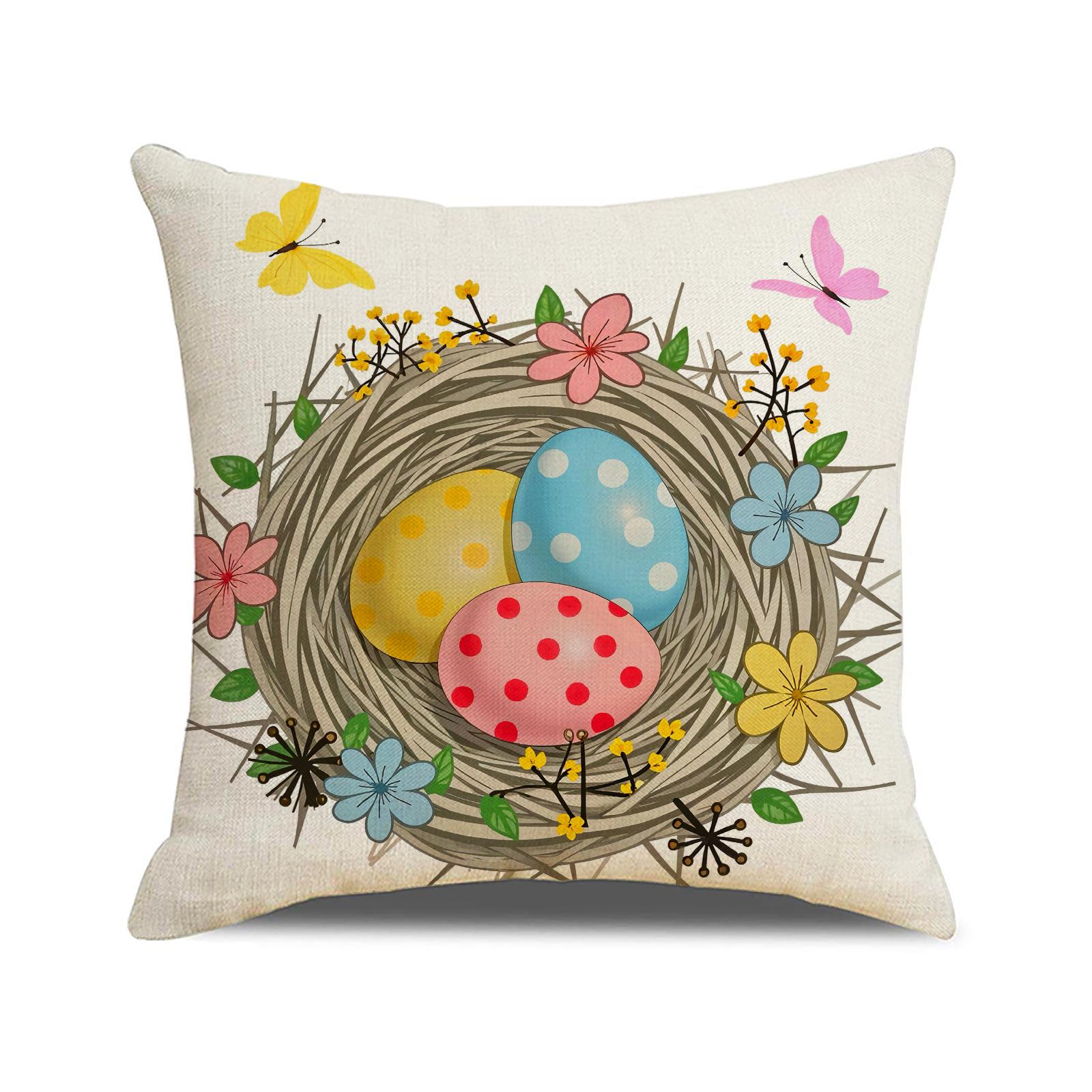 

Easter Pillow Case Happy Egg Bunny Cushion Linen Print Holiday Decoration Sofa Cushion 45 * 45 (excluding pillow core)