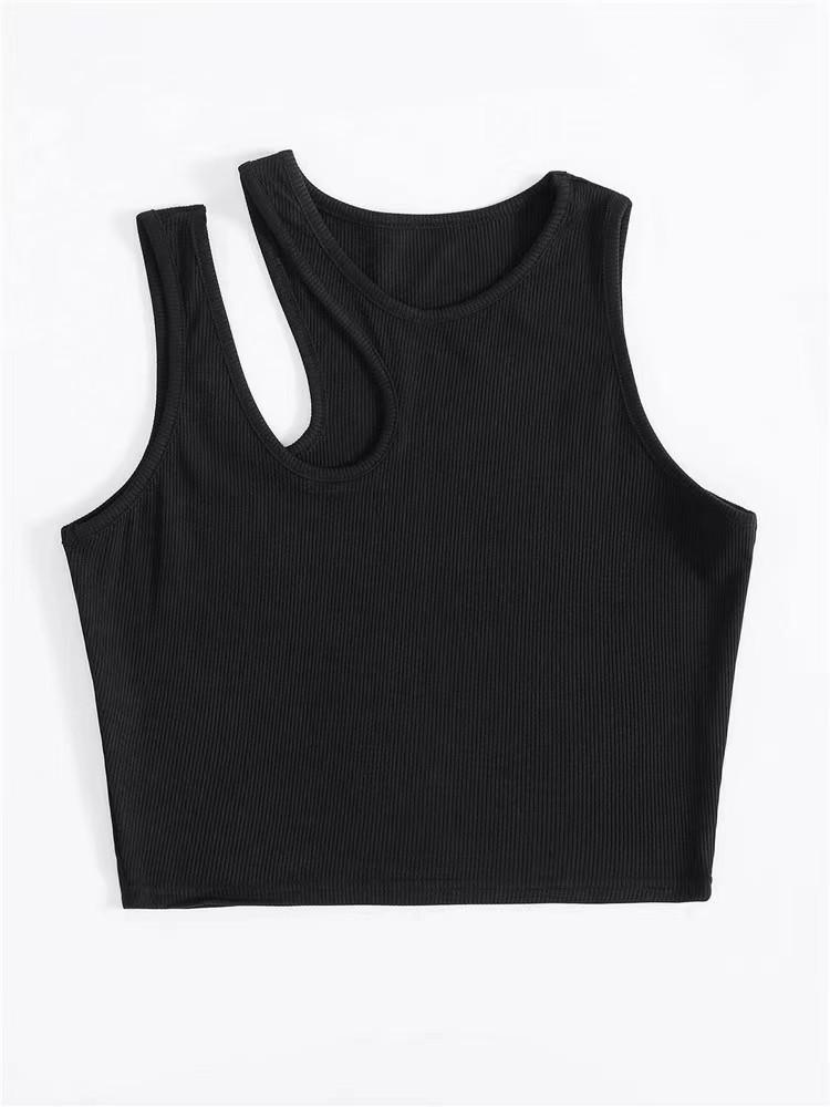 

European & American Women s Sleeveless Hollow Round Neck Slim Camisole Top - Fashionable Inner Wear for 2025 M чёрный