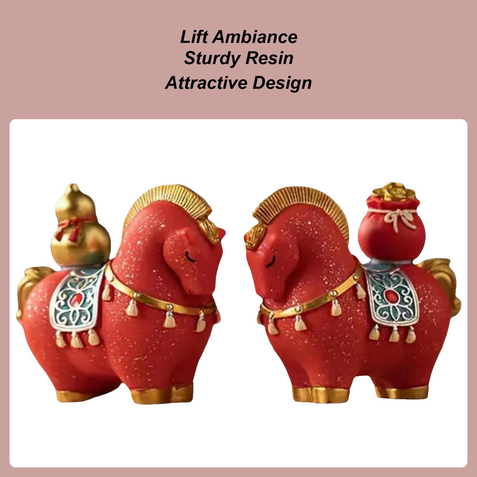 

2 Pcs Chinese Horse Figurines New Year Decoration 2026 Resin Chinese Year Of The Horse Statue Spring Festival Tabletop Decor China Mainland