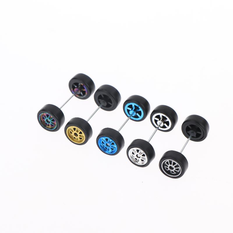 1 Set Diy Accessories 1/64 Model Wheels With Slicks Rubber Tires For Toy Model Petal Wheel Diecast Cars Refiting Parts