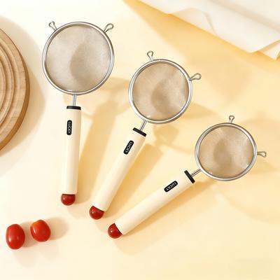 304 Stainless Steel Fine Mesh Filter Plastic Handle Soybean Milk Juice Food Strainer Slotted Spoon Flour Sieve Kitchen Utensils